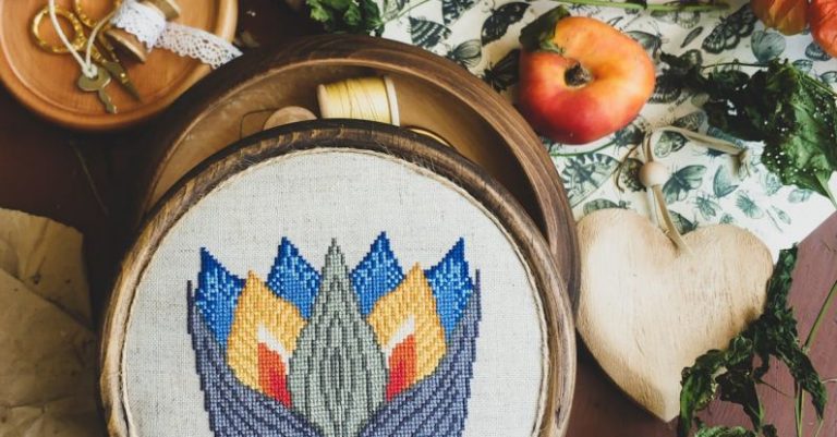 Embroidery Tools - Embroidery and Sewing Kit with Fall Vegetables on Table