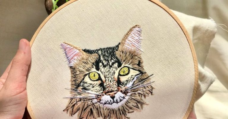 Hand Sewing - Handmade Embroidery with Cat Design